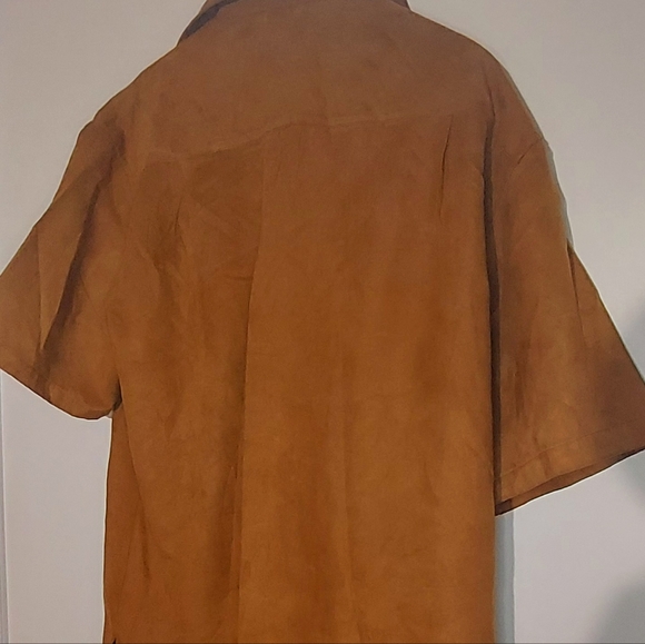 Tobacco Color Faux Suede Snap Closure Long Over shirt - Picture 2 of 5